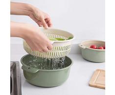 2-in-1 Multifunktions Küchensieb/Küche Sieb und Schüssel Set, doppelt Waschschüssel Sieb und Rührschüssel Ablaufbecken und Korb, zum Reinigen, Waschen, Mischen von Obst und Gemüse (Grün)