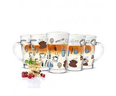 Sendez 6 Latte Macchiato Gläser 300ml Kaffeegläser Teeglas mit Buntem Kaffee-Aufdruck
