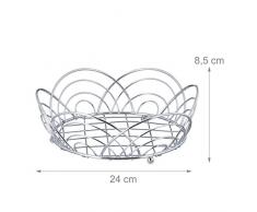 Relaxdays Obstschale klein, Obstkorb verchromt, Brotkorb, Stehend, HBT: 8,5 x 24 x 24 cm, Metall, silber