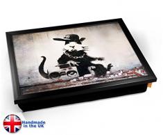 Banksy Rap Rat Cushion Lap Tray Kissen Tablett Knietablett Kissentablett - Schwarzer Rahmen