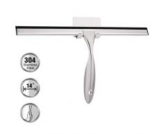 TOPCHARM Duschabzieher Edelstahl Duschwischer mit Wandaufhänger ohne Bohren Sturzprävention Silikon-Wischlippe Fensterabzieher für Badezimmer Spiegel Fenster streifenfreies Glasreinigung