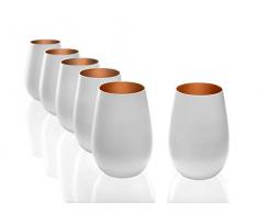 Stölzle Lausitz Becher 465 ml, 6er Set, Wassergläser in weiß (matt) und Bronze, spülmaschinenfest, bleifreies Kristallglas, hochwertige Qualität