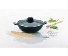 Kela 77747 Wok mit Deckel, Dünstrost, Stäbchen, Gusseisen, 24 cm Durchmesser, Induktionsgeeigent, Wok-Set Mini