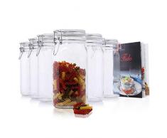Bormioli 6er Set Gläser mit Bügelverschluss Original Fido Einmachglas 1,5L incl Rezeptheft