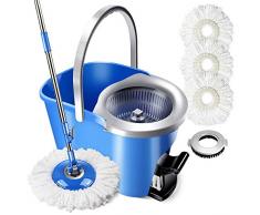 Masthome Mopp- und Eimersets mit 3 Mikrofasermoppköpfen und 1 Bodenbürste 8L Food Pedal Spin Mop Eimer für Bodenreinigung