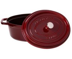Staub Cocotte/Bräter oval mit Deckel (31 cm, 5,5 L, induktionsgeeignet, mit mattschwarzer Emaillierung im Inneren des Topfes) grenadine