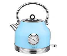 PROKING Wasserkocher Edelstahl,Elektrischer Wasserkessel 2200 W 1,7L, Temperaturanzeige, Retro Design, BPA frei, Kabelloser Teekessel, Trockengehschutz und Automatische Abschaltung (Blau)