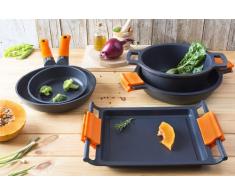 BRA Efficient Paella-Pfanne, Aluminiumguss mit Antihaftbeschichtung Teflon Platinum Plus, Silikongriffe 40 cm Schwarz