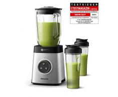 Philips HR3655/00 Standmixer (1400 Watt, ProBlend 6 3D Technologie, 2 Liter Glasbehälter, 2x Trinkbecher, Spülmaschinenfest) edelstahl