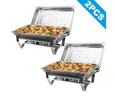 Z ZELUS Chafing Dish 2 X Edelstahl Warmhaltebehälter 9L Speisewärmer Wärmebehälter Edelstahl Buffet-Set für Catering Buffet und Party (2 STÜCKE)
