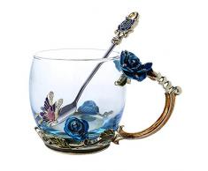 feeilty Blumen-Tee-Schale, Neuheit-Emaille-Kaffee-Tee-Schalen-Becher 3D Rose Butterfly Glass Cups Wedding Gift
