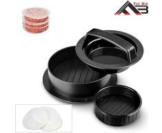 Flybiz 3 in 1 Hamburgerpresse Set | Burgerpresse für Normale Hamburger oder Cheeseburger Buletten, gefüllte Burger & Mini-Burger | mit Antihaft-Beschichtung | Grillzubehör BBQ | 60 Patty Papers