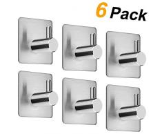 6 Pack Selbstklebend Handtuchhaken, MECKILY 8kg Bademantelhaken Haken 3M Edelstahl Gebürstet Wandhaken Edelstahl rostfrei Bad und Küche Handtuchhalter Kleiderhaken Ohne Bohren (6 Platz)