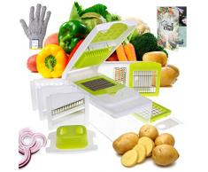 Vege Chef robuster 13 in 1 Gemüsehobel mit Sicherheitshandschuh und Reinigungsbürste - Mandolinen Schneider für Salat, Gemüse und mehr - Praktische Reibe, Hobel und Raspel Aufsätze