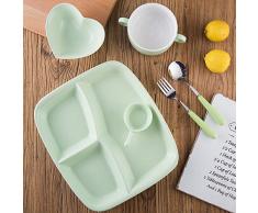 XXM Niedliche Keramikschale des Kinderbesteck-Sets, Kreatives Löffelhaushalts-Frühstücksgeschirr des Salattellers Kleines,Grün