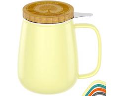 amapodo Teetasse mit Deckel und Sieb 650ml Porzellan Tasse groß, XXL Tassen Set plastikfrei Gelb losen Tee