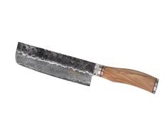 Wakoli Damastmesser Nakirimesser, Klinge 17,50 cm Länge - japanischer Damaststahl VG-10, mit Hammerschlag schwarz und Olivenholzgriff, Wakoli Olive HS Serie