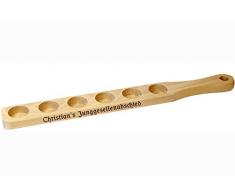 Schnapslatte mit Gravur - personalisiert mit Namen oder Spruch - Schnapsglasträger für 6 Schnapsgläser, Servierlatte für Partys, Stammtisch, Schnapsrunde oder als Geschenk