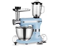 Küchenmaschine - 1200W 3 in 1 Elektrischer maschine - mit 5,0 Liter Schüssel in Lebensmittelqualität, Rühraufsätzen, Fleischwolf und Mixer - 5 Geschwindigkeiten mit Impulsfunktion - Hellblau