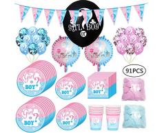 Deer Platz 91 Stück Baby Reveal Ballon Party Supplies, Boy oder Girl Geschirr Set, Einschließlich Konfetti und Luftballons,Mädchen Oder Junge Banner, Teller, Becher, Servietten