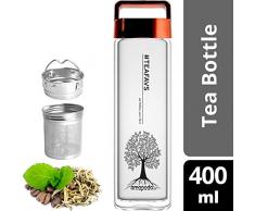 amapodo Teeflasche mit Sieb - Tee Flasche Glas to go - Tea Bottle 400ml (Rot)