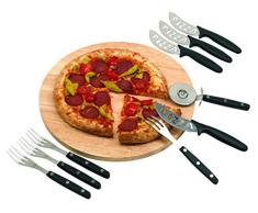 Unbekannt Pizzabrett 32 cm Holzbrett mit Pizzaschneider Besteck 4 Pers