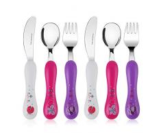 Lehoo Castle KinderBesteck ab 2-4 Jahr, 6-teilig KinderBesteck Edelstahl, Kleinkind Gabeln Löffel Messer Set, Baby Löffel Gabel Messer (Rosa)