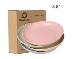 shopwithgreen Teller/4er 8.8 Inch Plate/Weizenstroh Abbaubar Gesunde Teller/Mikrowellen & Spülmaschinenfest Dinner Geschirr-Ohne BPA & Umweltfreundlich（22.35cm