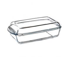 KADAX Auflaufform aus hitzebeständigem Glas, feuerfestes Gefäß, Glasbräter mit Deckel und Griffe, Geschirr zum Braten, Backofen, Elektroherd, für Lasagne, Fleisch, transparent (rechtseckig, 3.95L)