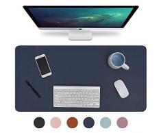 Knodel Tischunterlage, Schreibtischunterlage, 90 x 43cm PU-Leder Tischunterlage, Laptop Tischunterlage, wasserdichte Schreibunterlage für Büro- oder Heimbereich, doppelseitig (Dunkelblau / Gelb)