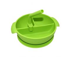 Moent Wiederverwendbare rutschfeste, rutschfeste, tragbare DREI-Gitter-Silikonplatte für Kinder mit Strohhalm, rutschfeste, rutschfeste, dreizellige tragbare Kinderschale mit Strohhalm