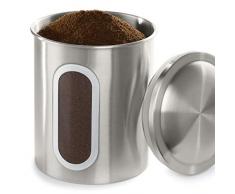 Xavax Aufbewahrungsbox für Küche u. Kaffee, luftdicht (Kaffee-Dose mit Deckel für 500g Kaffeebohnen, Vorratsdose für Lebensmittel/Tee/Zucker/Mehl/Cornflakes, transparentes Sichtfenster, 1,8l) silber