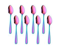 Bisda 8 teiliges 18/10 Edelstahl Kaffeelöffel, Regenbogen Teelöffel Mini Löffel, Spülmaschinengeeignet