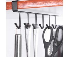Hihey Küchenreling Küchenutensilien Hängeleiste Küchenhelfer Geschirr mit 6 Haken Pfannehalter für Küchen Ohne Bohren