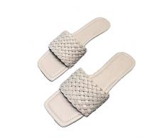 Obstkorb flache Sommer-Pantoffeln, einfacher quadratischer Kopf, rutschfeste Oberfläche, bequeme Sandalen für Damen, weiß