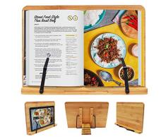 Kurtzy Bambus Kochbuchhalter mit Unterstützenden Klammern - Größe 33,5 cm x 24 cm - Leseständer mit 5 verstellbaren Neigungswinkeln - Buchhalter für Kochbuch, Rezept, iPad, Tablet und Musiknoten
