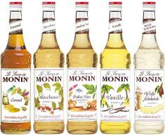 Kaffee Set - 5x Monin Sirup - Weiße Schokolade, Praline Nuss, Haselnuss, Vanille & Karamell im Set (5x0,7l)