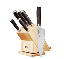 Deik Messerblock Set, Messerset, Kochmesser, Edelstahl, Ergonomischer Holz-Griff, drehbarer Holzblock, Küche, Profi, Feststehend, Extra Scharf, Allzweck Rostfrei, Bestückt, 5-tlg