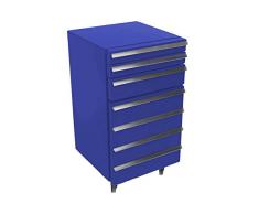 Mini-Kühlschrank für Getränke im retro Werkstattwagen-Look | blau, fahrbar, innovativ, stromsparend | exklusiver Werkstattwagen mit intigriertem Kühlschrank auf Rollen ohne Gefrierfach | Gastro Cool | 3-Schubladen