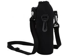 VGEBY1 Flasche Thermohülle Flaschenhuelle, 1L Neopren Flaschen Hülle Beutel Halter Trinkflasche Isolier Tasche mit Träger für Outdoor Sports(Schwarz)