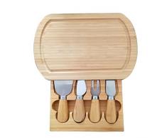 Käsebrett Käseplatte Servierbrett Cheese Board aus umweltfreundlichem Bambus mit Hobel Gabel Messer Schublade