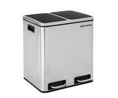 SONGMICS 30 L Mülleimer Mülltrennung Mülltrennsysteme mit 2 Inneneimern Treteimer für Küche Edelstahl 2 x 15 L LTB30H