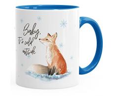 Tasse Weihnachten Baby it`s cold outside Spruch Fuchs Winter Schnee Fox Weihnachtsbecher Weihnachtstasse Autiga® blau unisize