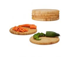 Relaxdays Frühstücksbrettchen 6er Set, Bambus, rund, 25 cm, Küchenbrett, pflegeleicht, natürlich, messerschonend, natur