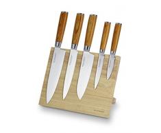 Echtwerk Damastmesser Set 6 Teilig, Holz, Silber, 21,5 x 12,5 x 35,7 cm, 6-Einheiten(5 Messer + Messerblock)