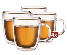 Maxxo Doppelwandige Gläser Extra Tee Set 4X 480 ml Kafee & Tee Thermogläser mit Schwebe-Effekt beständige Teegläser Kaffeegläser