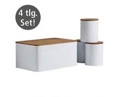 WENKO Brotkasten Set mit 3 Vorratsdosen - Brotbox mit integriertem Schneidebrett & 32x21x 5cm, Weiß