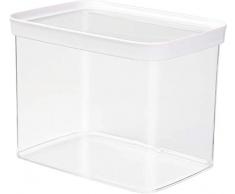 Emsa 513563 Stapelbare Vorratsdose für Trockenvorräte, 100 % Keimfrei, Volumen 4.4 Liter, Rechteckig, Weiß/Transparent, Optima