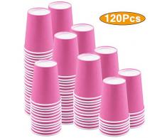 JINLE 120 Stück Rosa Pappbecher Einweg Partybecher Biologisch Abbaubar Trinkbecher für Hochzeit, Kinder DIY, Partybedarf, Kaffee, Tee, Heißen und Kalten Getränken - 250ml