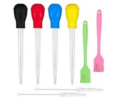 Meetory 4 Truthahn Baster Bratenspritze 2 Silikon Backpinsel Silikonpinsel 2 Reinigungsbürste Küchen-Pinsel mit Silikon-Borsten für BBQ, Gebäck und Ölpinsel